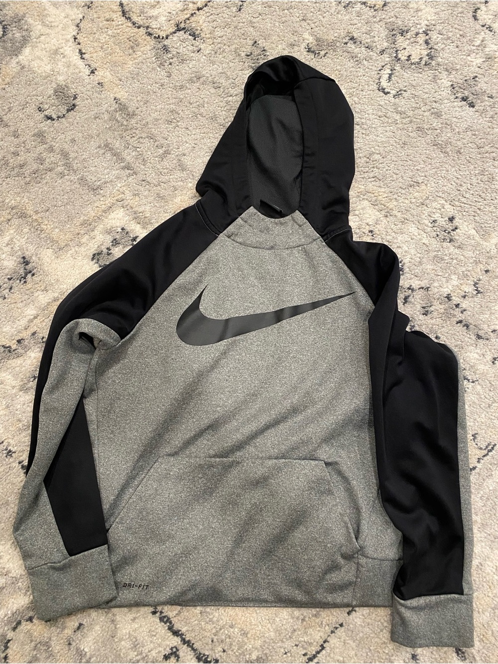 Nike Gray and Black Pullover Hoodie with Swoosh Dri-fit